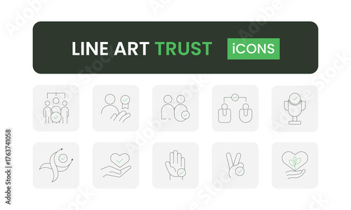Minimalist Line Icons of Trust & Loyalty — Editable Stroke Set Featuring Responsibility, Reliability, Commitment, Unity, Truth, Friendship, Belief & Authentic Values in Thin Linear Style