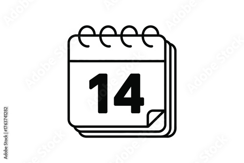 Calendar icon with number fourteen date reminder schedule appointment