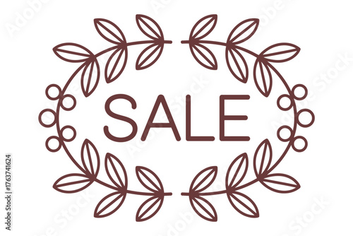 A decorative oval frame with leaves and berries surrounds the word SALE.