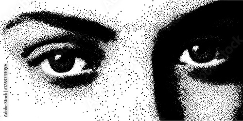 Illustration of eyes in black and white, featuring dotted textures and high contrast. This modern vector artwork showcases a detailed and artistic set.