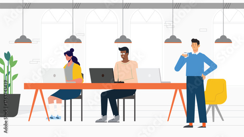 Coworkers Working Together in Modern Office Space