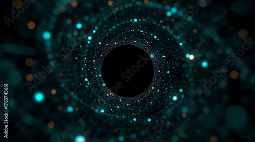 Futuristic Abstract Background with Glowing Dots and Deep Black Center Ideal for Technology Concepts