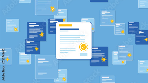 Approved Documents and Verified Files Floating in Digital Workspace