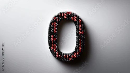 Binary code number zero digital technology concept with glowing red and white digits black background, data and digital