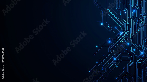Futuristic Technology Circuit Board Design with Glowing Connections and Dark Blue Background for Tech Concepts