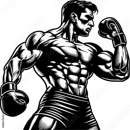 Powerful Boxer in Action: An awe-inspiring depiction of a muscular boxer, radiating strength, focus, and unwavering determination.