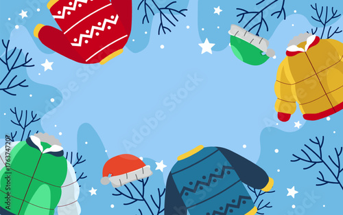 Ugly winter sweater and ornaments background