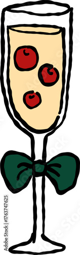 Hand Drawn Champagne, Wine Glass with Bow