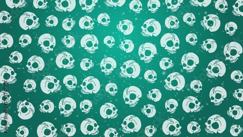Doodle halloween stylized green skulls seamless pattern. Loop motion graphic.