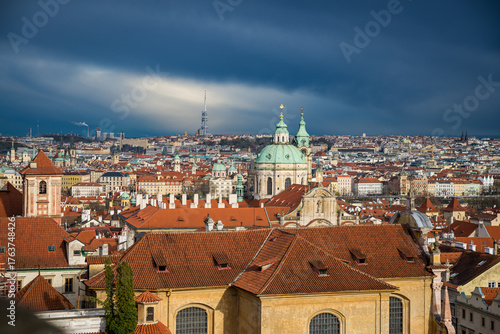 Prague, Czech republic - March 31, 2023. Panoramic view of Prague Castle area