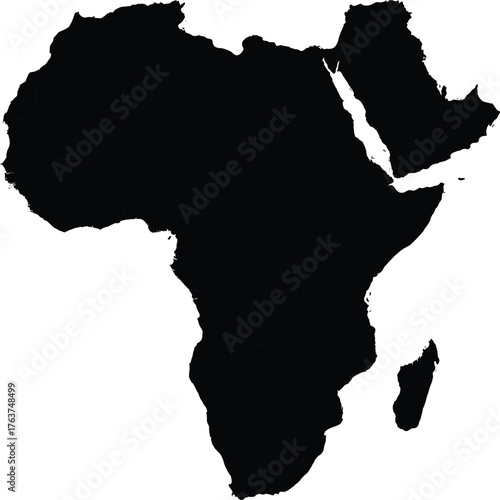 Africa and Middle East Solid Continents Map Silhouette Shape