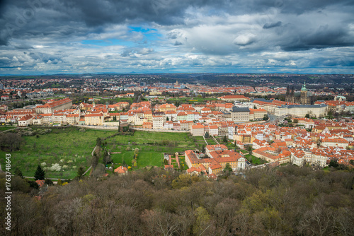 Prague, Czech republic - March 31, 2023. Panoramic view of lookout tower Petrin