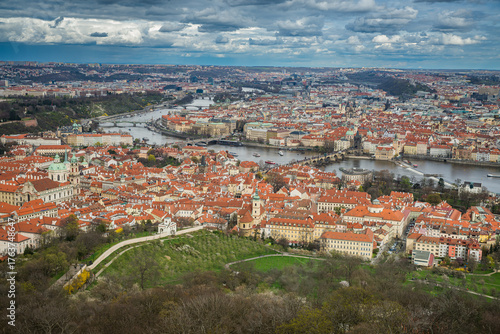 Prague, Czech republic - March 31, 2023. Panoramic view of lookout tower Petrin
