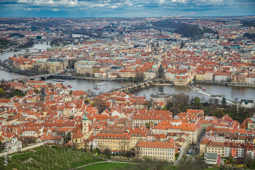 Obraz premium Prague, Czech republic - March 31, 2023. Panoramic view of lookout tower Petrin