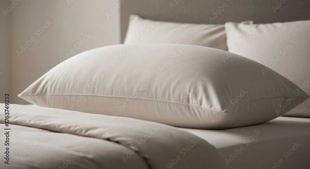 Obraz premium Soft focus Pillows & bedding create a restful atmosphere in muted beige tones