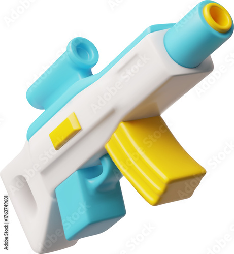 Handgun, rifle with a sight 3D cartoon plastic style, game weapon blaster toy, vector render firearm, military equipment