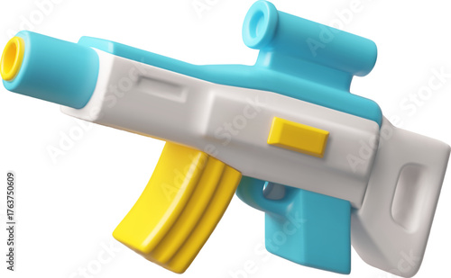 Handgun, rifle with a sight and ammunition, 3D cartoon war game weapon blaster toy, vector render military firearm
