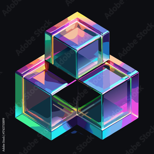 Abstract Iridescent Glass Blocks on Black Background – 3D Render