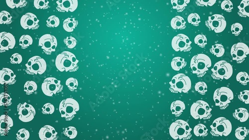 Doodle halloween stylized green skulls seamless pattern. Loop motion graphic.