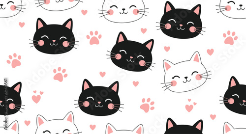 Cute cat faces pattern design for background, adorable and lovely.