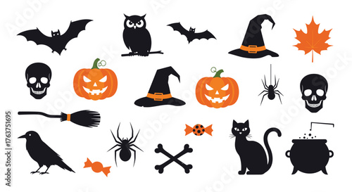 Halloween themed silhouettes of various spooky objects and creatures.