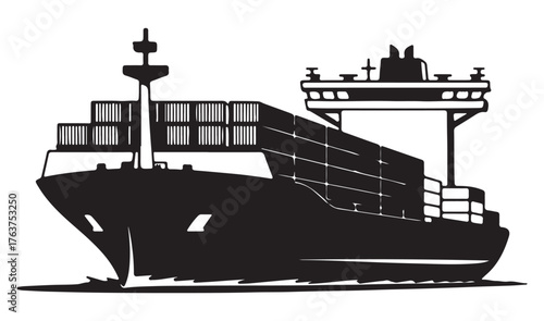 Cargo ship vector illustration container vessel silhouette isolated on white background for logistics and transportation concepts