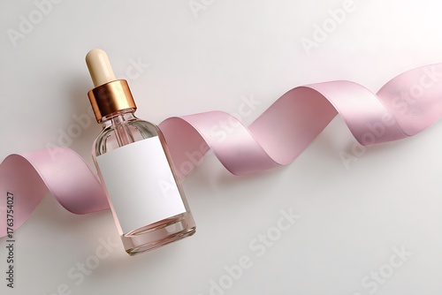 Serum bottle with ribbon isolated on white background, beauty product