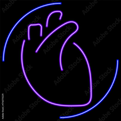 heart organ neon sign, modern glowing banner design, colorful modern design trends on black background. Vector illustration.