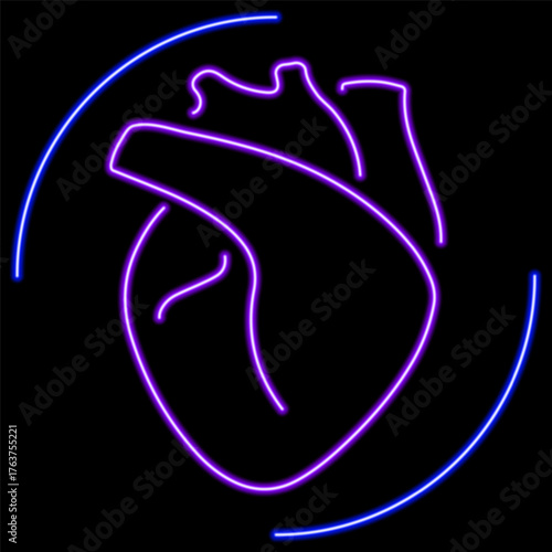 heart organ neon sign, modern glowing banner design, colorful modern design trends on black background. Vector illustration.