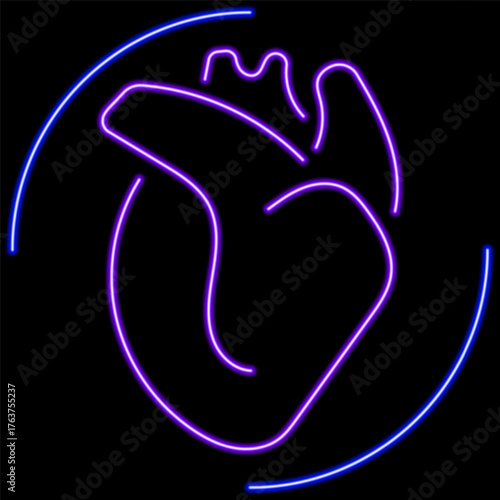 heart organ neon sign, modern glowing banner design, colorful modern design trends on black background. Vector illustration.