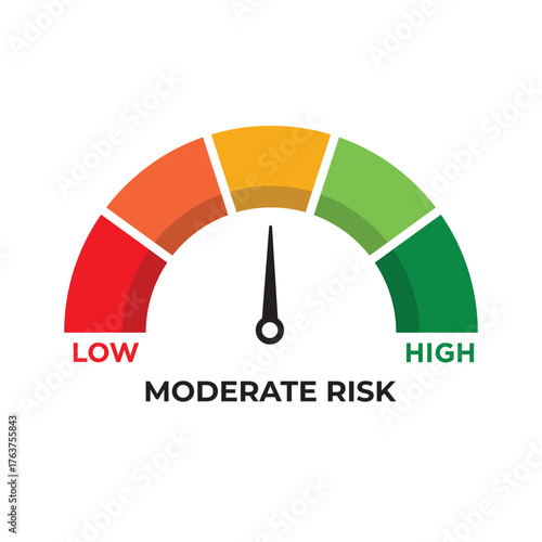 Medium Risk Icon. Speedometer with Gauge Showing Moderate Risk Level. Risk Concept Vector.