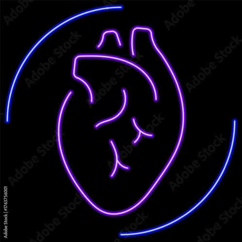 heart organ neon sign, modern glowing banner design, colorful modern design trends on black background. Vector illustration.
