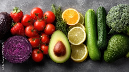 Fototapeta Naklejka Na Ścianę i Meble -  Fresh fruits and vegetables rich in natural vitamins and antioxidants