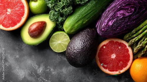 Fototapeta Naklejka Na Ścianę i Meble -  Fresh fruits and vegetables rich in natural vitamins and antioxidants