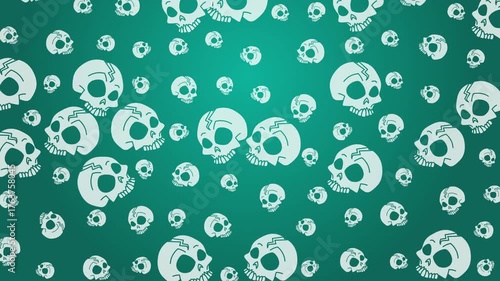 Doodle halloween stylized green skulls seamless pattern. Loop motion graphic.