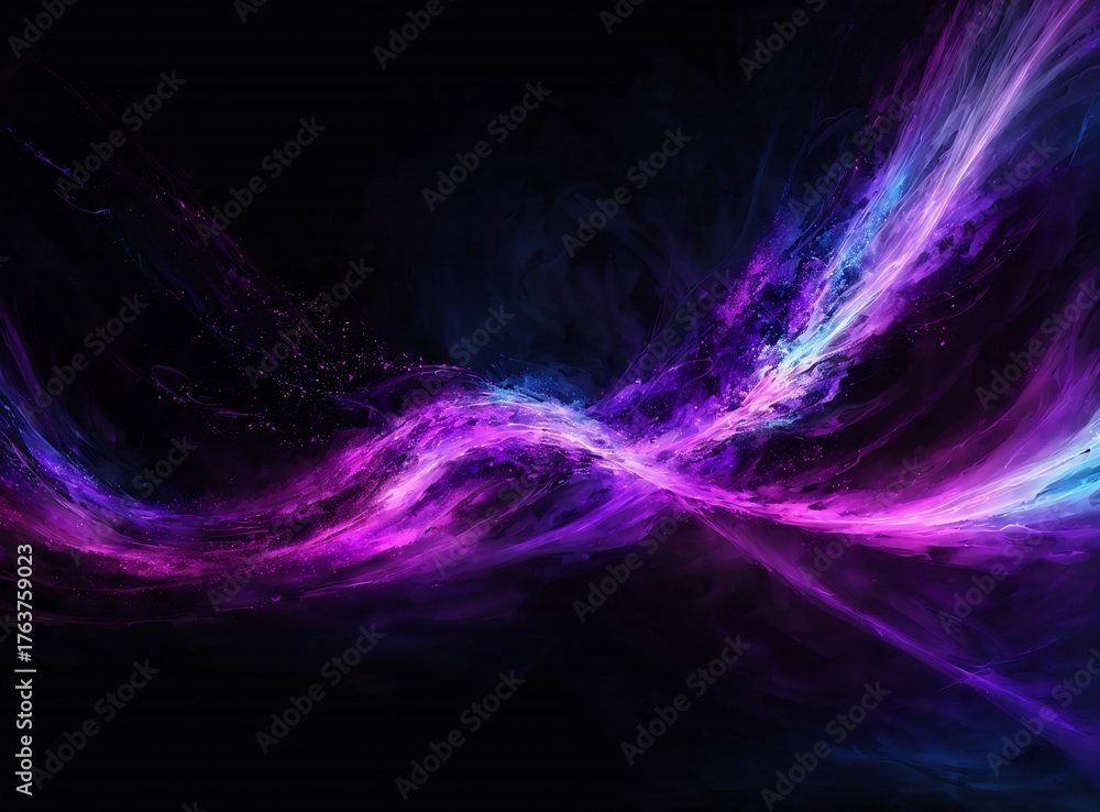 Obraz premium An abstract digital art piece depicting swirling, glowing energy forms. Hints of vibrant blues and purples dance across a dark space, creating a sense of movement and cosmic beauty.