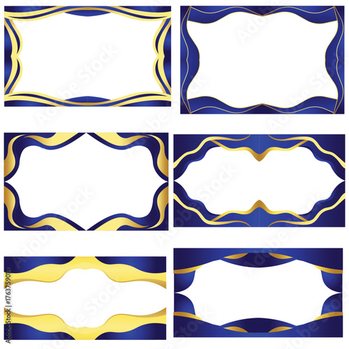 Elegant Blue and Gold Wavy Decorative Frames Collection