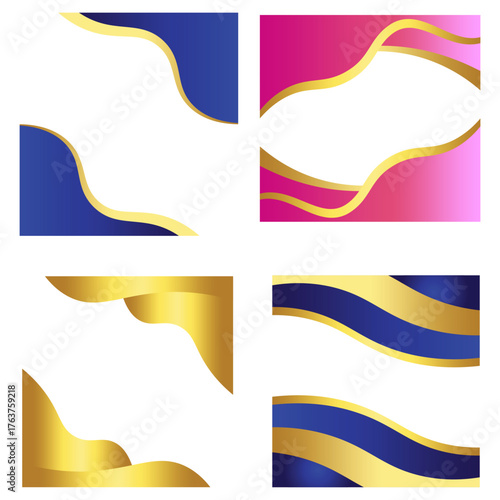 Elegant Wavy Gold and Color Design Borders Set