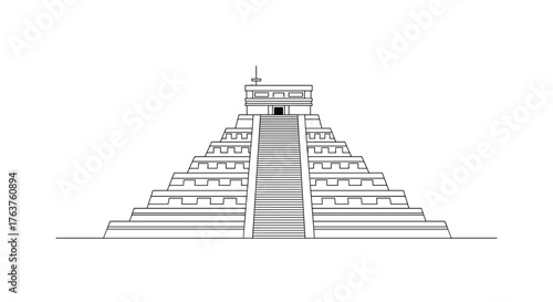 Chichen Itza Pyramid Illustration - Ancient Mayan Architecture.