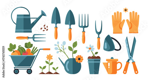 Gardening Tools and Equipment - A Colorful Vector Illustration.