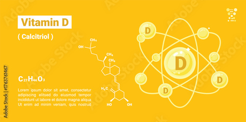 Illustration of vitamin D with molecular structure, chemical name Calcitriol in chemistry C27H44O3