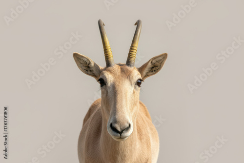 Front view of saiga antelope on neutral background