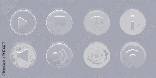 Collection of abstract circular media control icons with a textured background