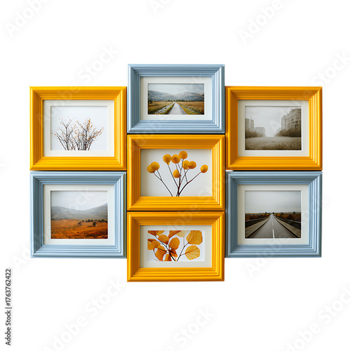PHOTO FRAME SIX IN ONE IN THE MIDDLE ON WHITE BACKGROUND modern stylish home decor design