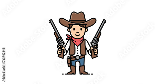 Cartoon Cowboy with Guns - A Wild West Character.