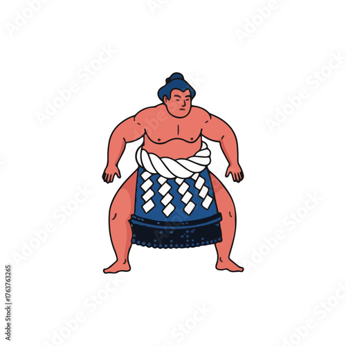 A cartoon illustration of a Japanese sumo wrestler in a traditional fighting stance.