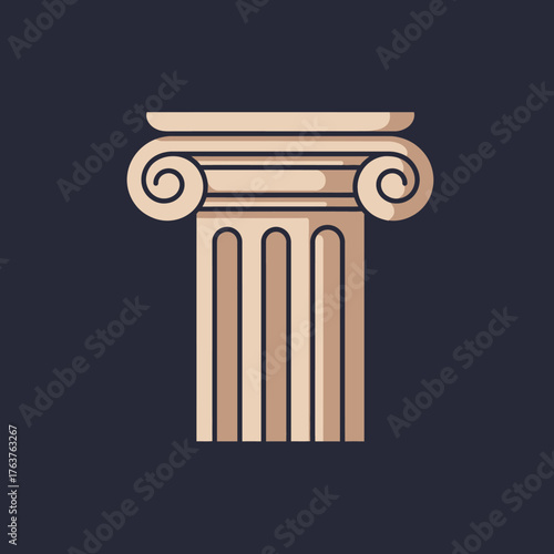 A stylized illustration featuring the elegant volutes of an ancient Greek Ionic column capital, symbolizing strength, history, and architectural design.