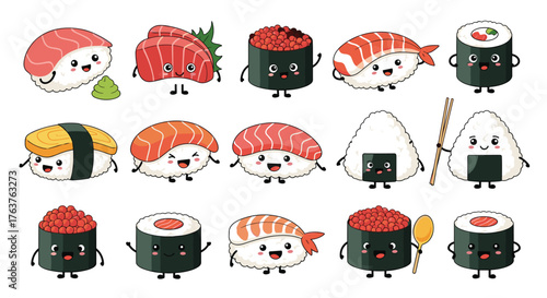 Cute Sushi Cartoon Characters - A Delicious and Playful Collection.