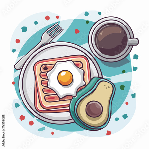Delicious breakfast with fried egg on toast and avocado served with coffee, a perfect start to the day