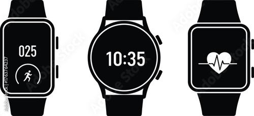 Smartwatch icons displaying fitness and time wearable technology